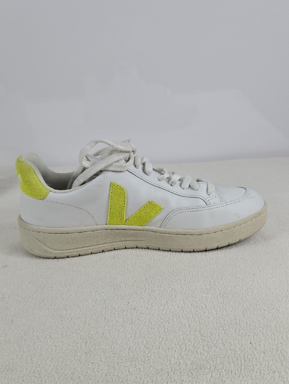 Veja White Leather Sneakers with Neon Yellow Accents - Women's Casual Sneakers - Picture 3 of 10